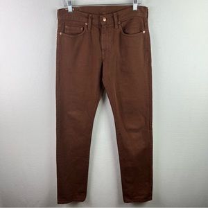J Crew Mens Jeans 29x32 Brown Denim 484 Slim Stretch Made In USA Flat Front